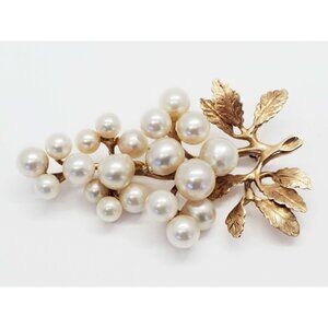 Imperial IPS Akoya Pearl Leaf Branch Brooch Pin 14k Gold